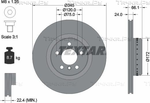 Тормозной диск Textar Pro+ задний для BMW 1 III (F40) 2011-2026. Артикул 92265125
