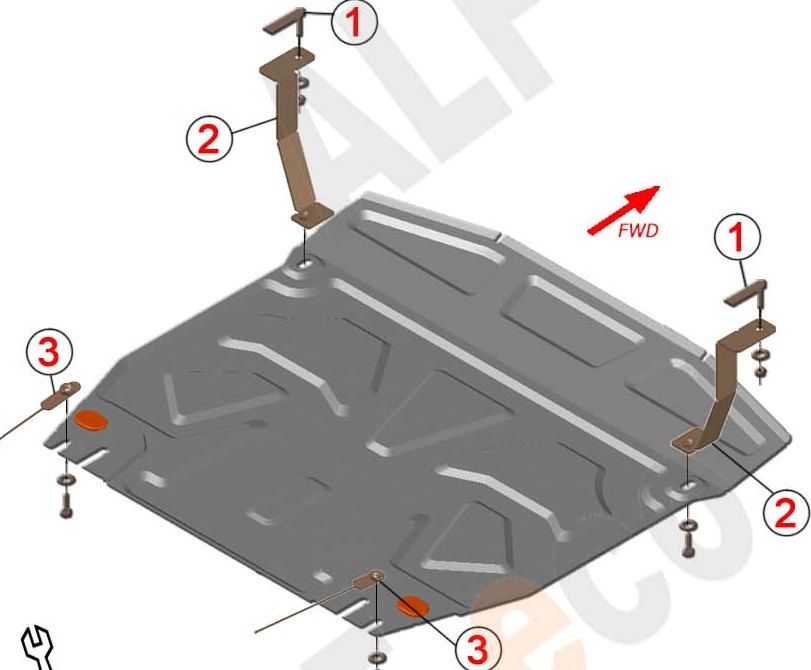 Защита алюминиевая Alfeco для картера и КПП Hyundai Santa Fe III 2012-2018. Артикул ALF.10.30al