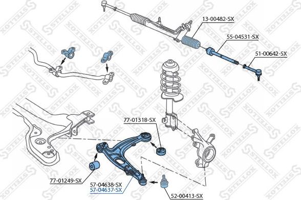 Поперечный рычаг передней подвески Stellox правый для Fiat Idea 2003-2016. Артикул 57-04637-SX