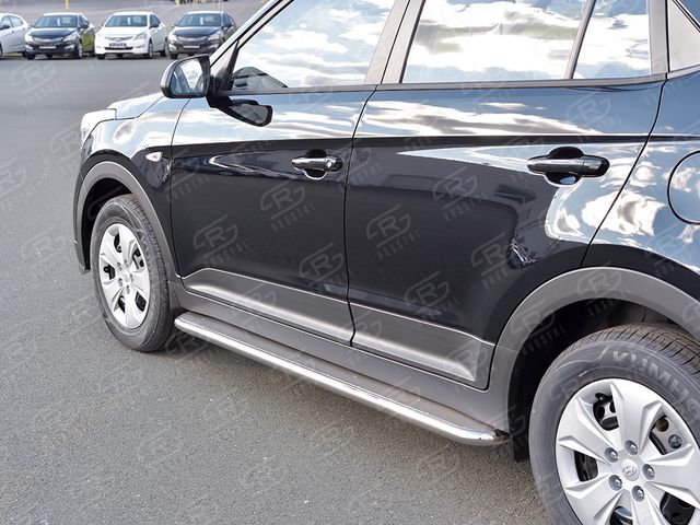 Защита порогов RusStal труба d42 с листом (лист алюм, проф. нерж) для Hyundai Creta I 2016-2021 (Вариант 3). Артикул HCRL-0024253