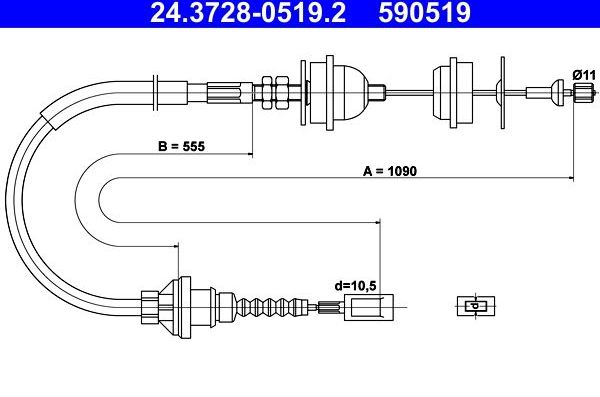 Трос сцепления ATE для Fiat Ducato II 1994-2002. Артикул 24.3728-0519.2