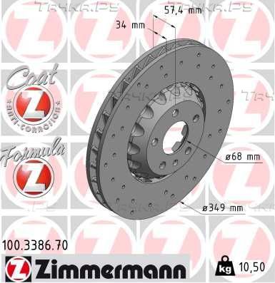 Тормозной диск Zimmermann FORMULA Z передний для Audi A8 IV (D5) 2017-2026. Артикул 100.3386.70