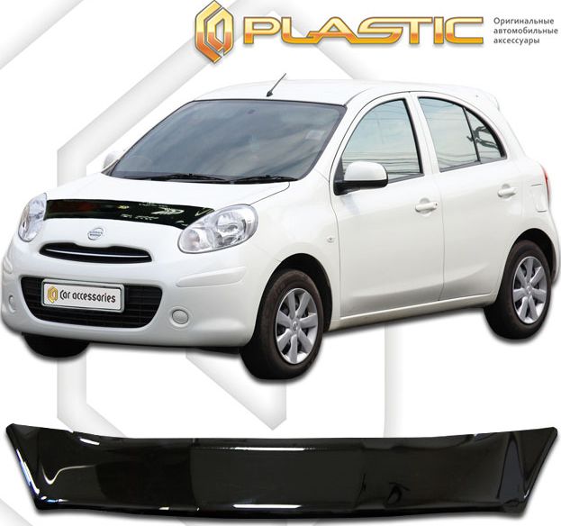 Дефлектор СА Пластик для капота (Classic черный) для Nissan March К13 5-дв. 2011-2026. Артикул 2010010110093