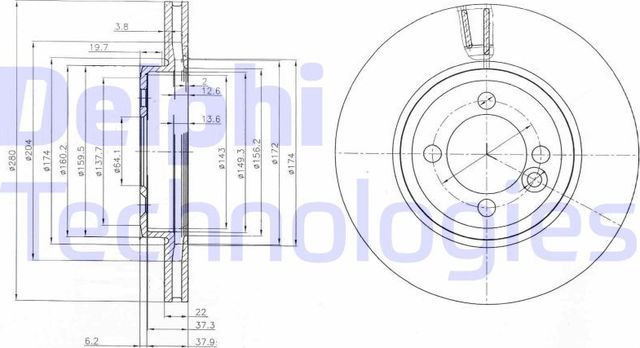 Тормозной диск Delphi передний для MINI Coupe R58 2010-2015. Артикул BG4146C