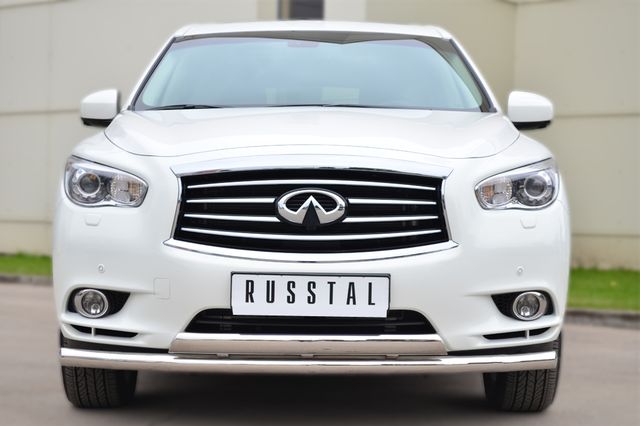Защита RusStal переднего бампера d63 (секции) 75х42 (дуга) для Infiniti JX 35 2013-2025. Артикул JXZ-001457