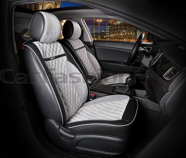 Накидки универсальные CarFashion Barcelona на переднее сидения авто, цвет Черный/Серый/Черный/Серый. Артикул 21982