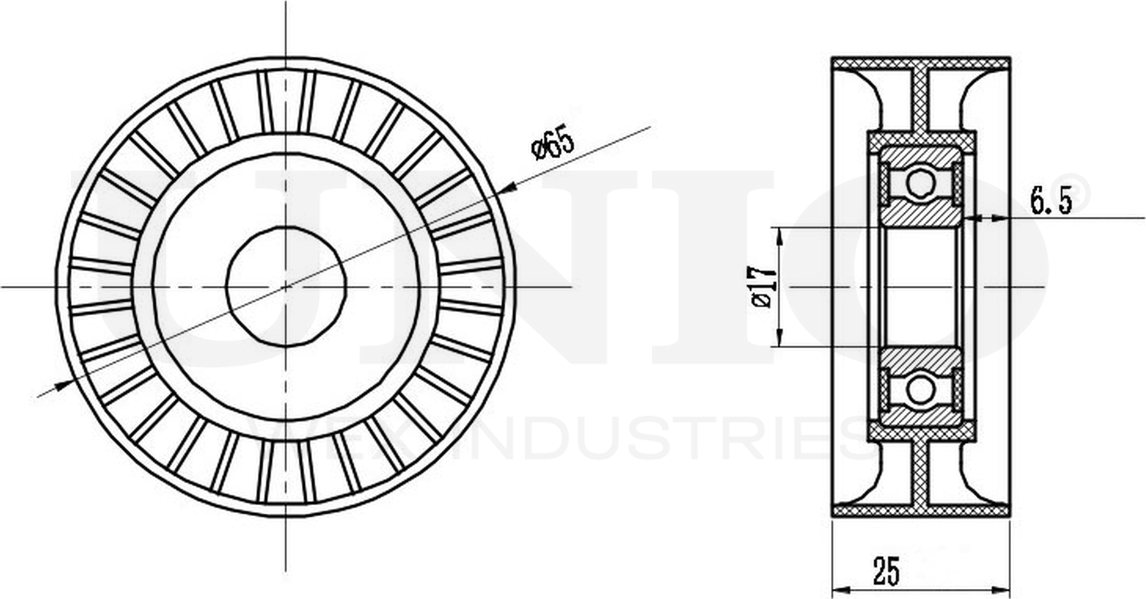 Ролик поликлинового ремня натяжной (Unio). Артикул TNS-10027