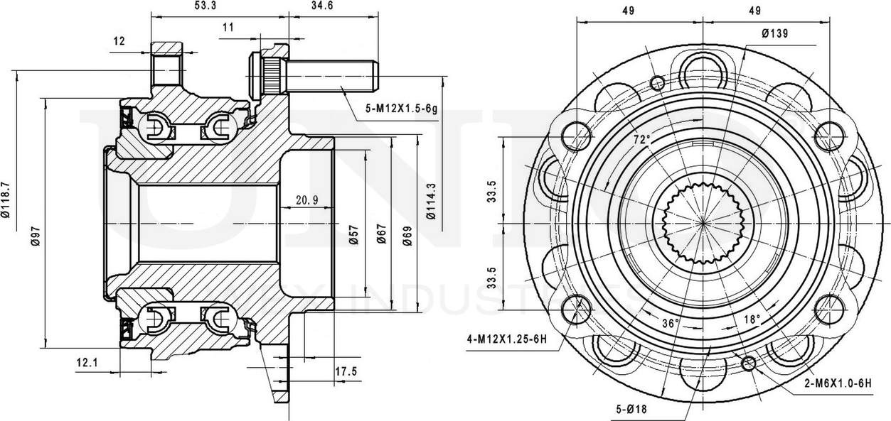 Ступица колеса с интегрированным подшипником (Unio). Артикул HUB-20091
