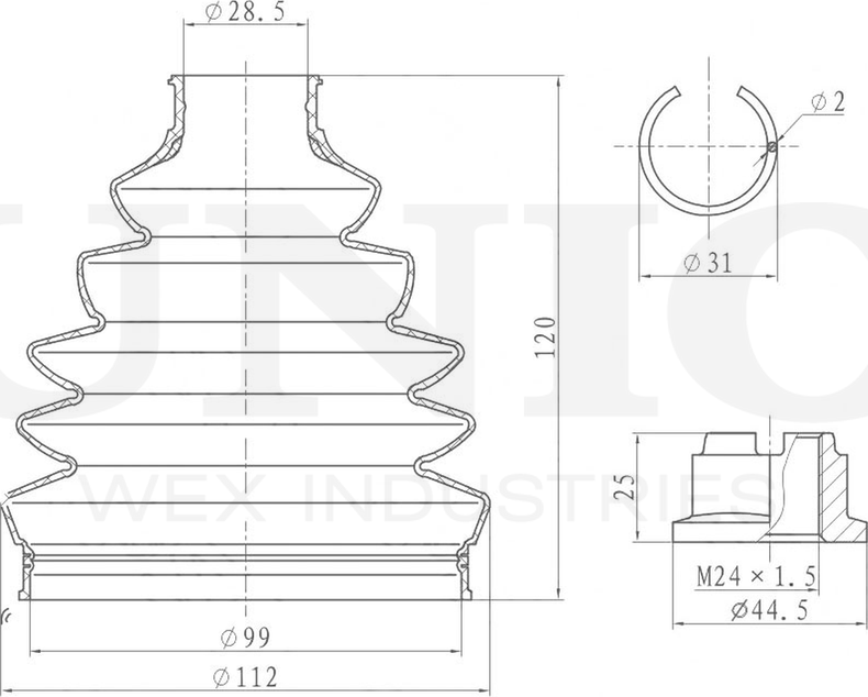 Пыльник ШРУС, комплект (Unio). Артикул DUC-30132K