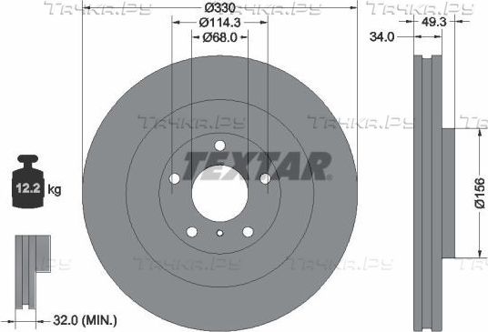 Тормозной диск Textar Pro для Infiniti Q50 I 2013-2026. Артикул 92336003