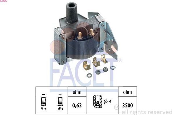 Катушка зажигания Facet Made in Italy - OE Equivalent. Артикул 9.6025