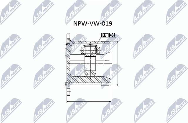 Шрус внутренний (граната) NTY для SEAT Alhambra I 1996-2010. Артикул NPW-VW-019