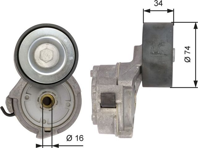 Натяжной ролик (натяжитель) приводного клинового зубчатого ремня Gates (Металл). Артикул T38559