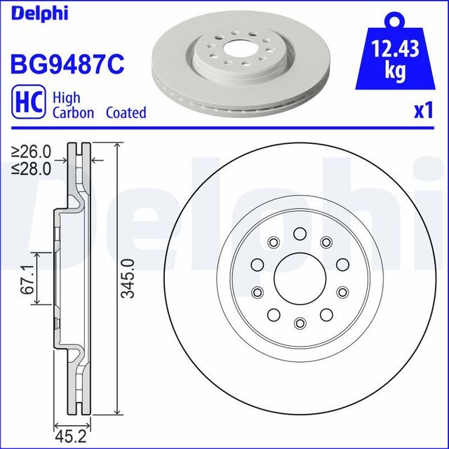 Тормозной диск Delphi для Maserati Quattroporte VI 2013-2026. Артикул BG9487C
