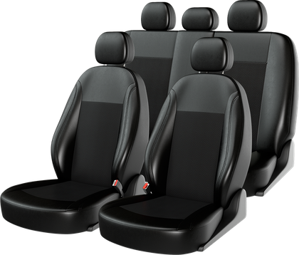 Чехлы универсальные CarFashion Atom Leather на сидения авто, цвет Черный/Черный/Черный. Артикул 10952