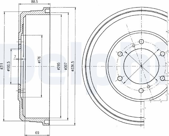 Тормозной барабан Delphi для Nissan Pathfinder R50 1997-2004. Артикул BF461