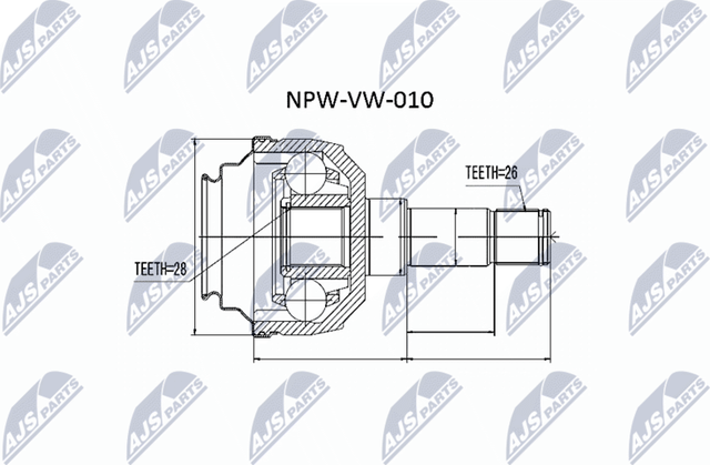 Шрус внутренний (граната) NTY передний левый для Ford Galaxy I 1995-2006. Артикул NPW-VW-010