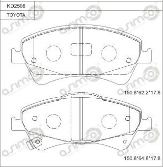Тормозные колодки Asimco передние для Toyota Auris II 2012-2015. Артикул KD2508