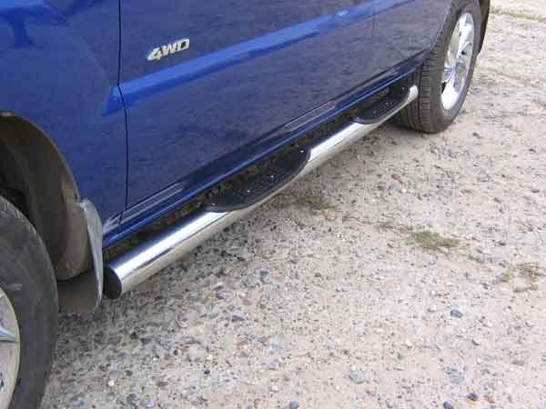 Пороги Slitkoff труба d76 с проступями ЧЕРНЫЕ матовые для Kia Sportage II 2008-2010. Артикул KSN005B