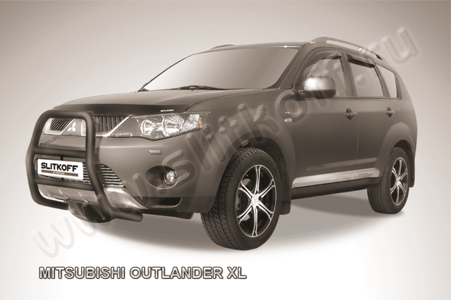 Кенгурятник Slitkoff d57 высокий ЧЕРНЫЙ матовый для Mitsubishi Outlander XL 2006-2010. Артикул MXL001B