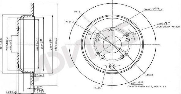 Тормозной диск Advics для Acura RDX II 2012-2015. Артикул C6R080B