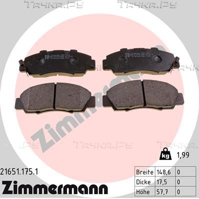 Тормозные колодки Zimmermann передние для Honda Shuttle I 1994-2004. Артикул 21651.175.1