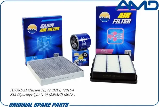 Комплект фильтров (масл.2630035504 + возд.28113D3300 + салон.уголь.97133F2100) (AMD). Артикул AMDSETF162C