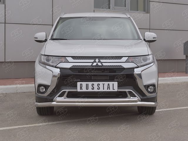 Защита RusStal переднего бампера d63 (секции) d42 (дуга) для Mitsubishi Outlander III 3-й рестайлинг 2018-2026. Артикул MOZ-003202