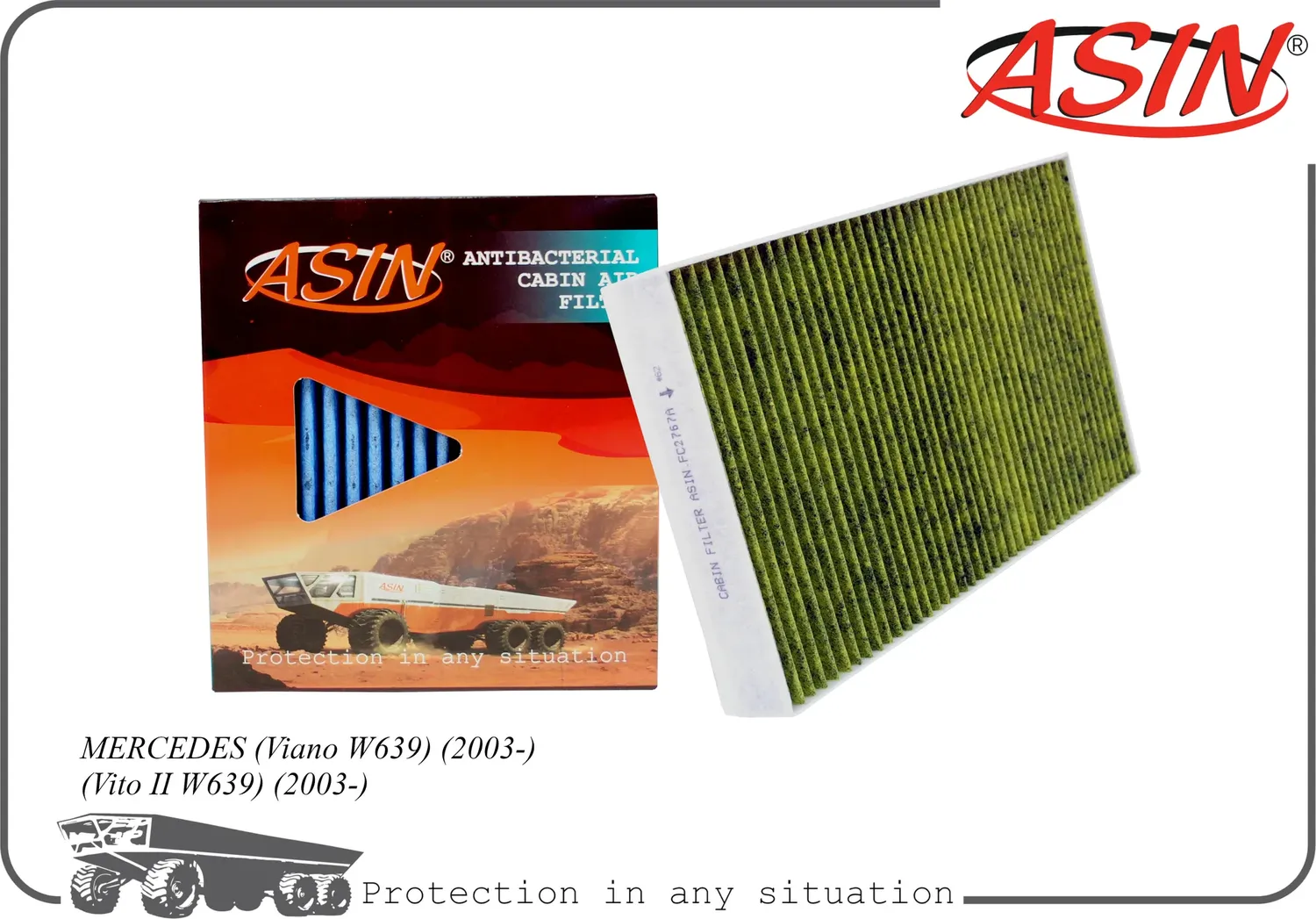 Фильтр салонный (антибактериальный, угольный) (Asin). Артикул ASINFC2767A