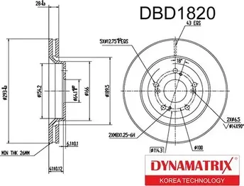 диск тормозной (Dynamatrix-Korea). Артикул DBD1820