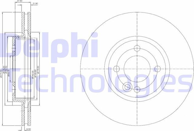 Тормозной диск Delphi передний для MINI Hatch I ((R50, R53) 2001-2006. Артикул BG3661C