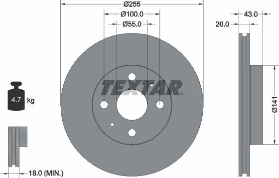 Тормозной диск Textar Pro передний для Geely MK I 2012-2015. Артикул 92115603