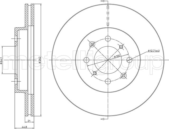 Тормозной диск Metelli передний для MG ZR 2001-2005. Артикул 23-0344C