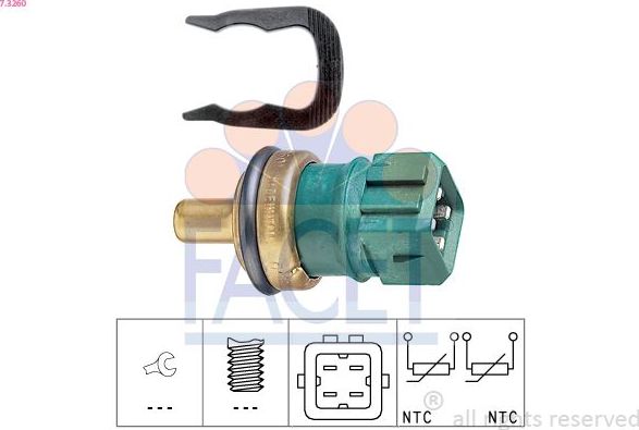 Датчик температуры охлаждающей жидкости Facet Made in Italy - OE Equivalent. Артикул 7.3260