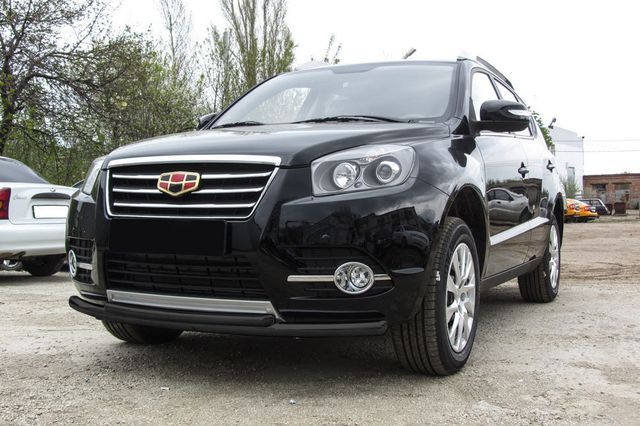 Защита Slitkoff переднего бампера d57+d42 двойная радиусная для Geely Emgrand X7 рестайлинг 2016-2026 Черная. Артикул GAFX71606B