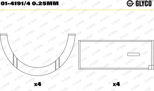 Вкладыши шатунные Glyco для Renault Espace II 1991-1996. Артикул 01-4191/4 0.25mm