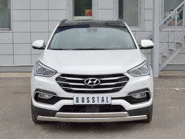 Защита RusStal переднего бампера 75х42 дуга-75х42 дуга для Hyundai Santa Fe Premium III 2015-2026. Артикул HSFPZ-002444