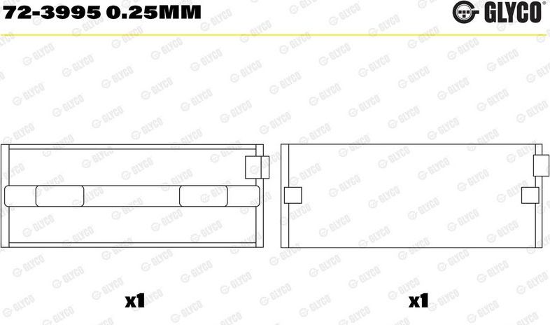 Вкладыши коренные Glyco для Alfa Romeo 145 I 1999-2001. Артикул 72-3995 0.25mm