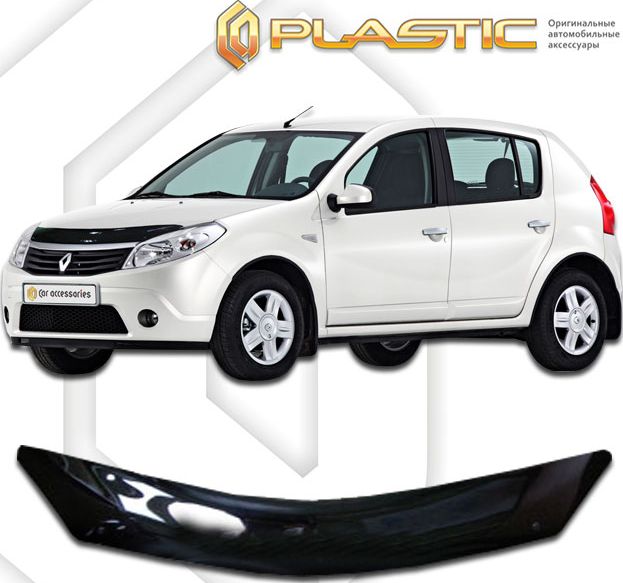 Дефлектор СА Пластик для капота (Classic черный) Renault Sandero Stepway I 2010-2014. Артикул 2010010112738