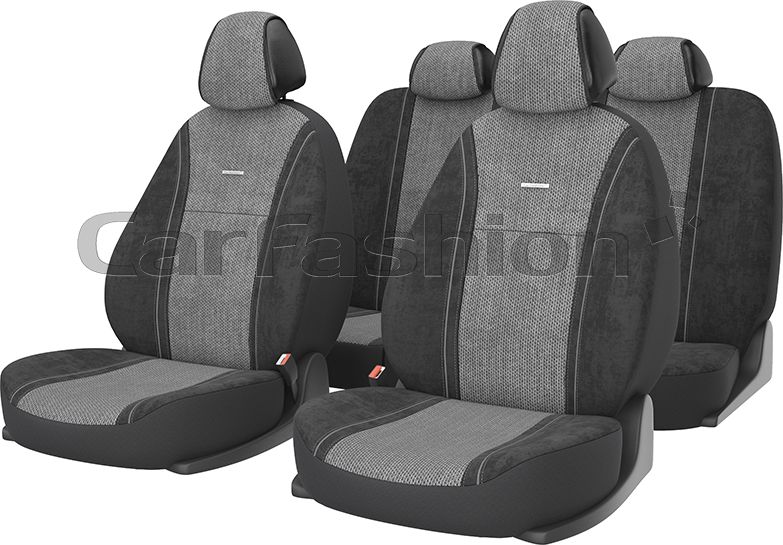 Чехлы универсальные CarFashion Atom Comfort на сидения авто, цвет Блик Черный/Серый/Серый. Артикул 11024