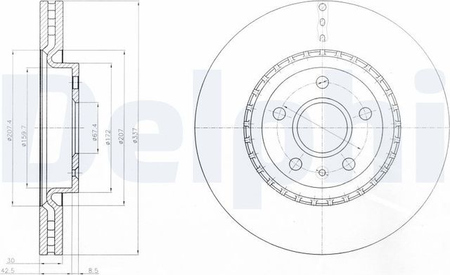 Тормозной диск Delphi для Saab 9-5 II 2010-2012. Артикул BG9068