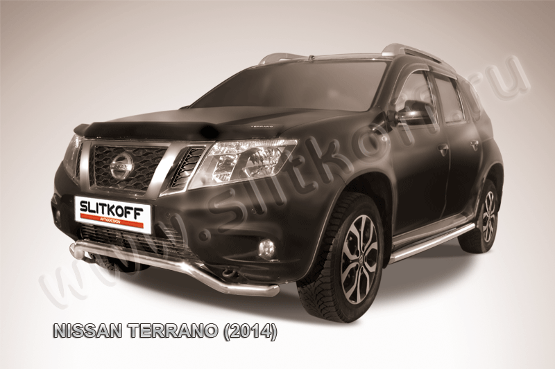 Защита Slitkoff переднего бампера d57 волна для Nissan Terrano III 2014-2026. Артикул NTER14-001