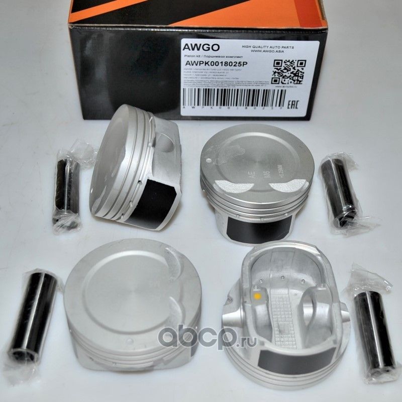 4 шт. порш. БЕЗ КОЛЕЦ, пальцы 0,25 (комплект) AWPK0018025P (Awgo). Артикул AWPK0018025P