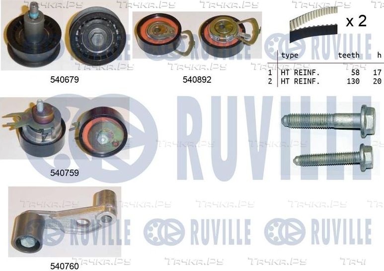 Ремень ГРМ с роликами (комплект) Ruville для SEAT Cordoba II 2002-2009. Артикул 550136