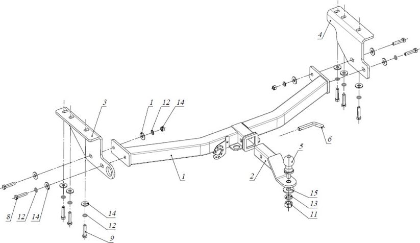 Фаркоп Bizon для Nissan Pathfinder R52 2014-2026 с накладкой из нержавеющей стали. Артикул FA 0854-E(N)