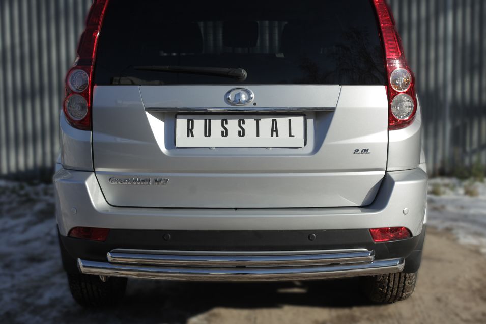 Защита RusStal заднего бампера d63 (дуга) d42 (дуга) для Great Wall Hover H3 2014-2016. Артикул GWH3Z-001955
