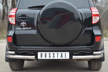 Защита RusStal заднего бампера уголки d63/42 для Toyota RAV4 III (обычная база) 2010-2012. Артикул TRZ-100509