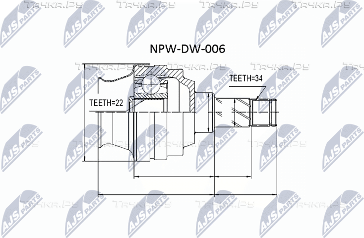 Шрус внутренний (граната) NTY передний для Chevrolet Nubira 2005-2011. Артикул NPW-DW-006