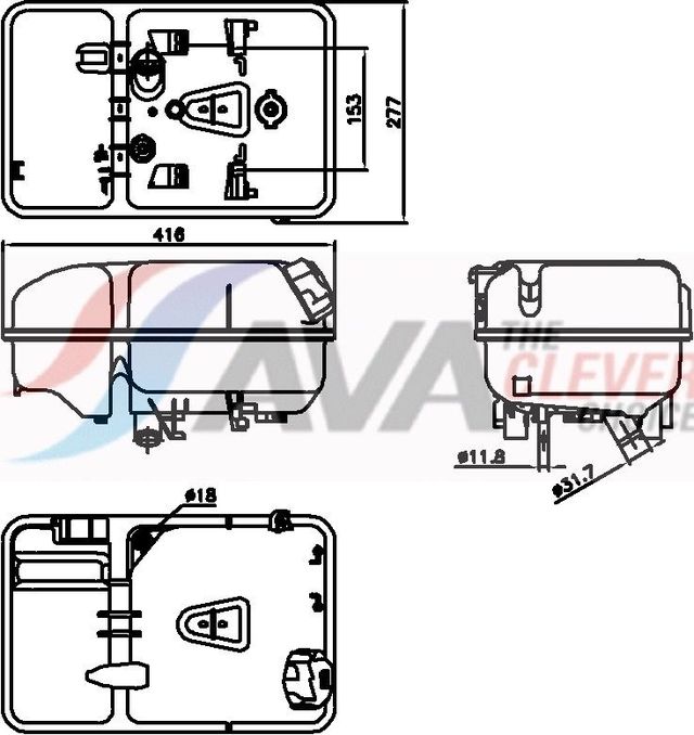 Расширительный бачок AVA (полимерный материал) для DAF CF 2013-2026. Артикул DFT106