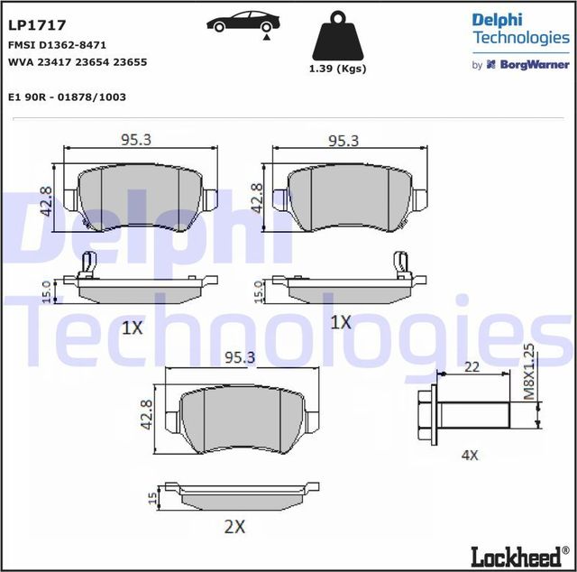 Тормозные колодки Delphi (Low-Metallic). Артикул LP1717